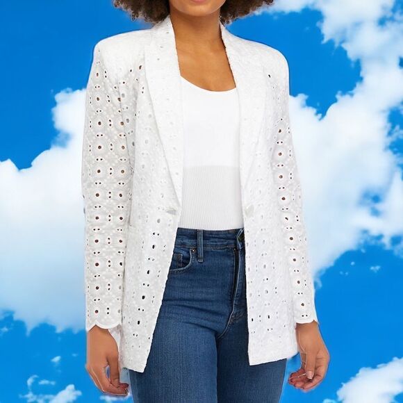 Industry Lapel Collar Long Sleeve One Button Closure Eyelet Lace Jacket Size 6 - Picture 12 of 14